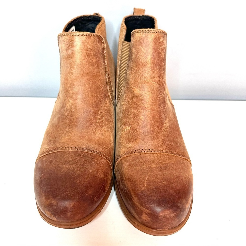 SOREL Evie Tan Leather Pull On Booties, Boots, Size 6.5, Wedge, Waterproof